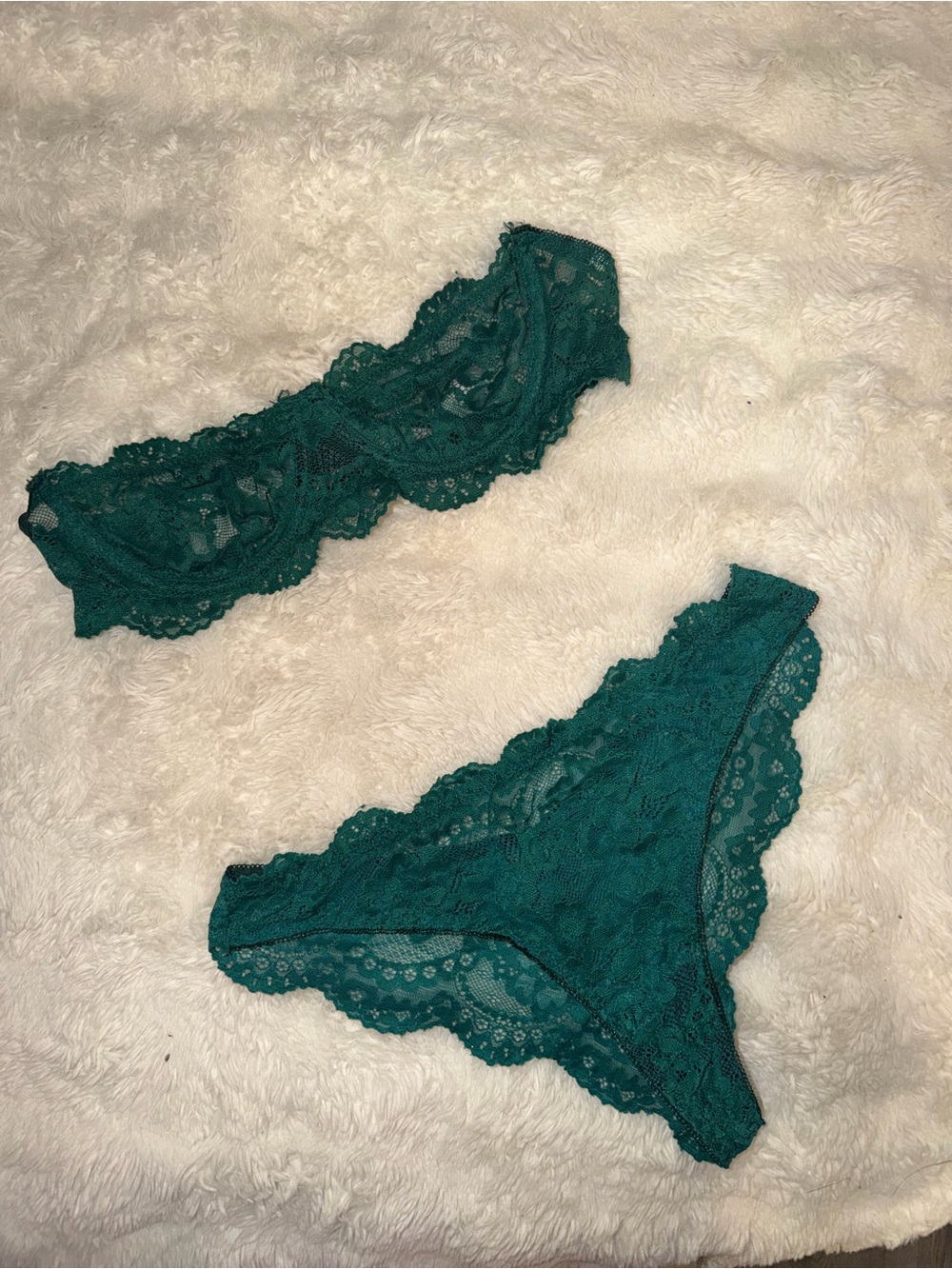 Lace Bralette & Bikini Set in Teal - Women Intimates
